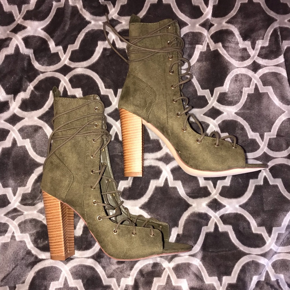 Open Toe Lace Up Booties